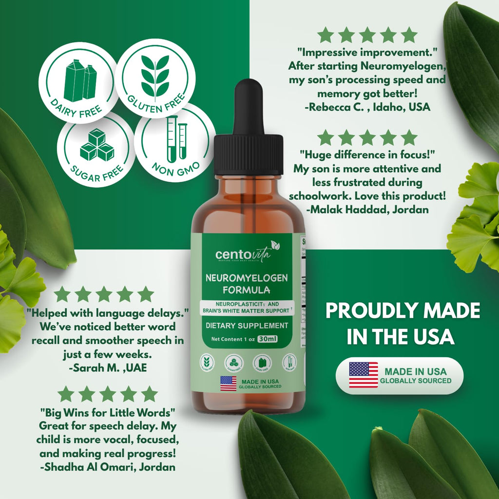 centovita Neuromyelogen Formula: Neuroplasticity and Brain's White Matter Health Support.Drops for Kids – Focus, Learning, and Cognitive Wellness – Natural Berry Flavor – 1 fl oz (30 Servings)