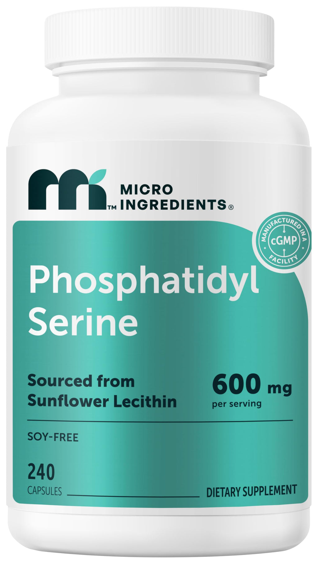 Micro Ingredients Phosphatidylserine 600 mg Per Serving, 240 Capsules | Soy Free Phosphatidylserine Supplement with Choline, Lion’s Mane, Ginkgo & Omega-3 | Non-GMO, Gluten Free