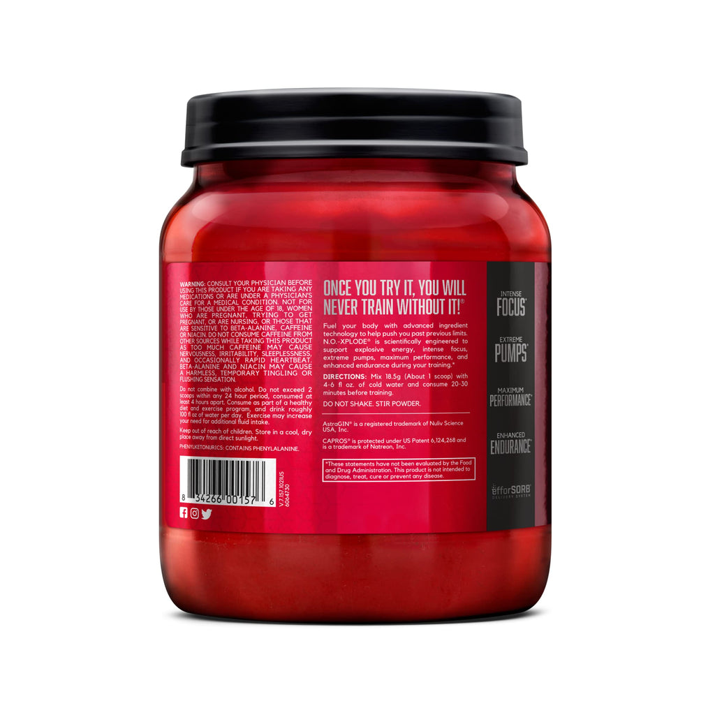 BSN N.O.-XPLODE Pre Workout Powder, Energy Supplement for Men and Women with Creatine and Beta-Alanine, Watermelon, 60 Servings, 2.45 Pound (Packaging May Vary)