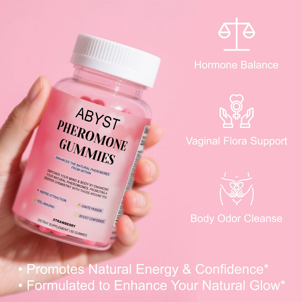 ABYST Pheromone Gummies for Women – 60 Count, Strawberry Flavor – Vegan, Gluten-Free, Non-GMO – Social & Confidence Support (1)