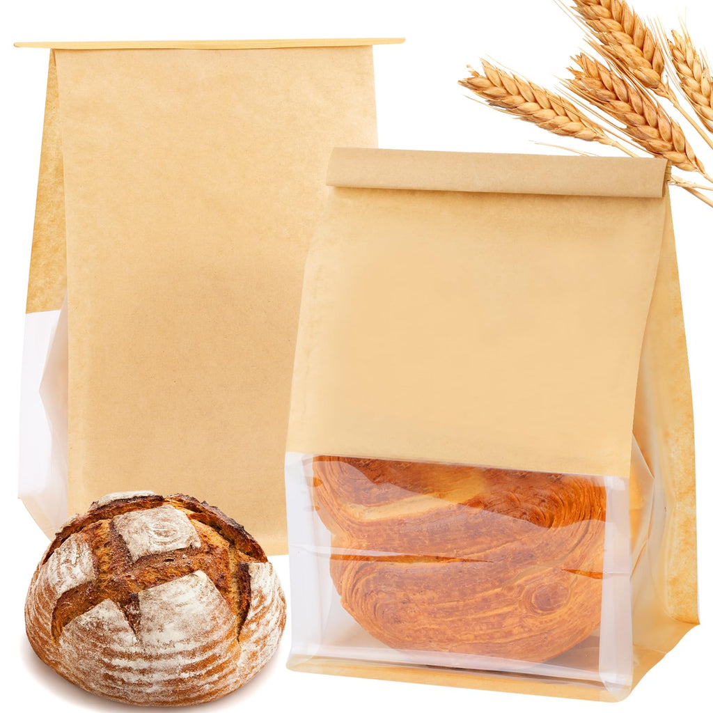 50 Pcs Bread Bags for Homemade Bread Sourdough, 10.2 * 6.3 * 5.1 Inches Bakery Bags with Window Reusable Tin Tie Baked Goods Packaging