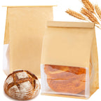 50 Pcs Bread Bags for Homemade Bread Sourdough, 10.2 * 6.3 * 5.1 Inches Bakery Bags with Window Reusable Tin Tie Baked Goods Packaging