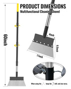 Garden Flat Shovel, Heavy Duty Multifunctional Cleaning Shovel with 60" Adjustable Long Handle, Metal Floor Scraper Tool for Weeding, Scraping, Ice & Snow Removal, Driveway, Sidewalk, Garden, Outdoor