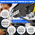 Vesmikit Crimping Tool Set 8PCS - Ratchet Wire Crimping Tool for Heat Shrink,Insulated Nylon,Non-Insulated,wire ferrules,Open Barrel Terminals,Solar Connectors - Crimper with 6 Interchangeable Die