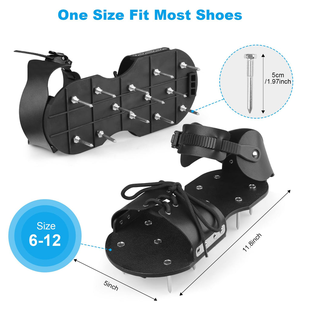 Lawn Aerator Shoes for Grass, Pre-Assembled Grass Aerator Shoes for Lawn Aerator Shoes with Adjustable Strap, One Size Fits All Spiked Shoes for Effectively Aerating Yard Garden Lawn Patio Soil