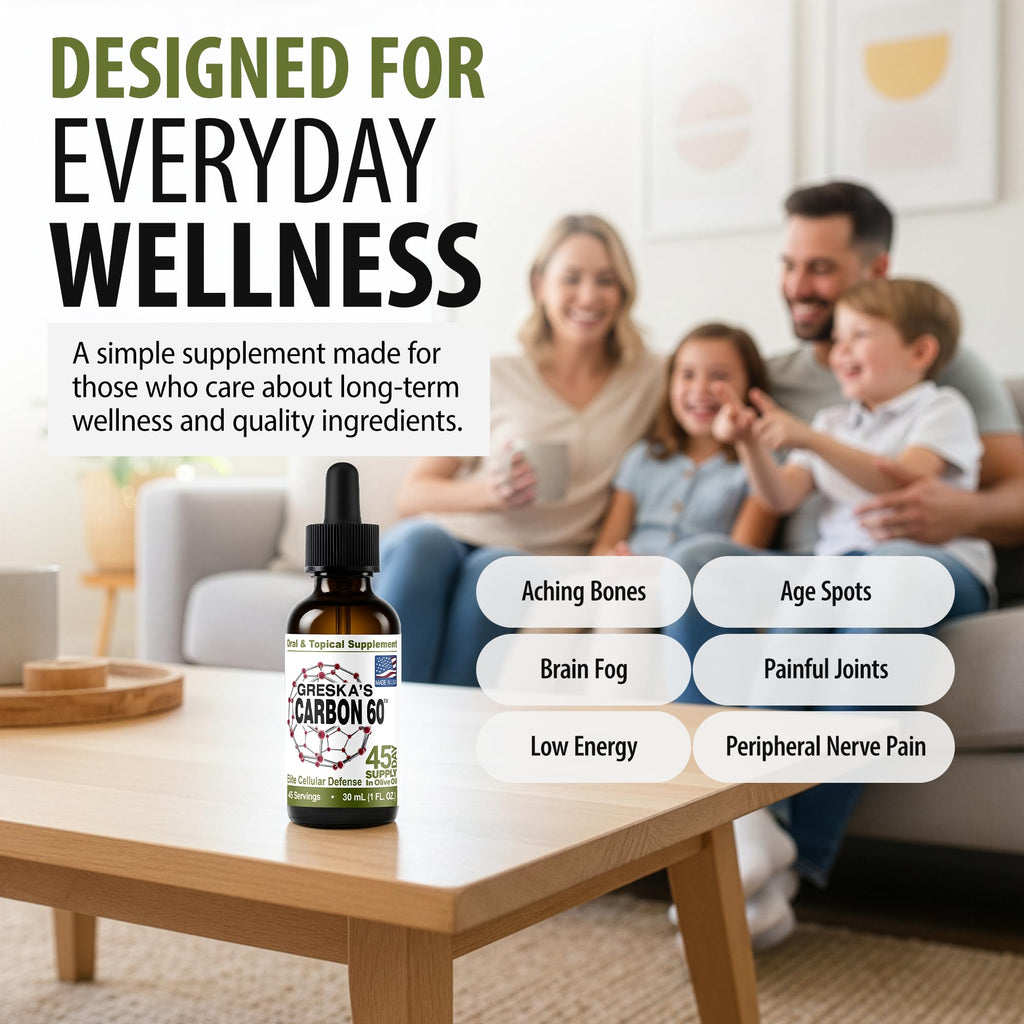 Greska's C60 in Organic Olive Oil - 45 Day Supply - Solvent-Free Carbon 60 Antioxidant Formula for Cellular Support, Vitality, Focus & Overall Wellness (1oz)