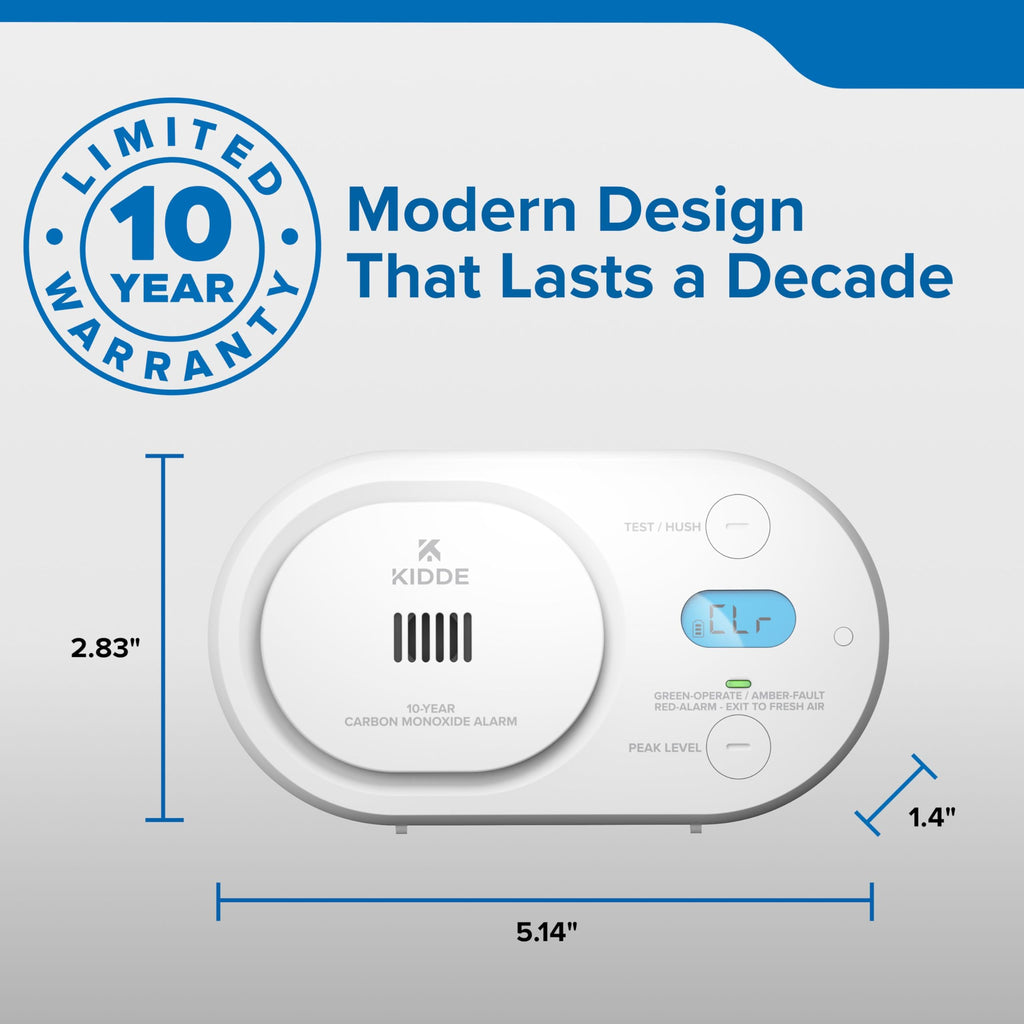 Kidde Carbon Monoxide Detector, 10-Year Battery, Detects Low-Level CO, Digital Backlit Display, LED Status Indicators, 85 dB Alarm, 5th Edition, COBDL10