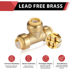 5 PCS EFIELD 1/2 Inch Tee Push-Fit Fitting to Connect Pex, Copper, CPVC Pipe with a Disconnect Tool Clip,(PF118-5PCS)