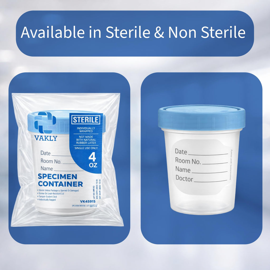 Sterile Specimen Cups with Lids 4oz Clear Urine Collection Cup with Leak Proof Screw On Covers - Individually Bagged 3 inch Specimens Jars – for Safe Pee, Stool, Semen Sample Testing (600)