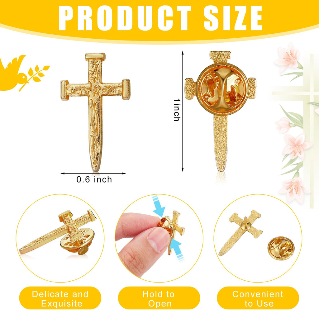 Yinkin 50 Pcs Cross Pins Bulk Jesus Lapel Pins Christian Memorial Gift for Men Women Chaplain Church Prayer (Gold,Retro Style)