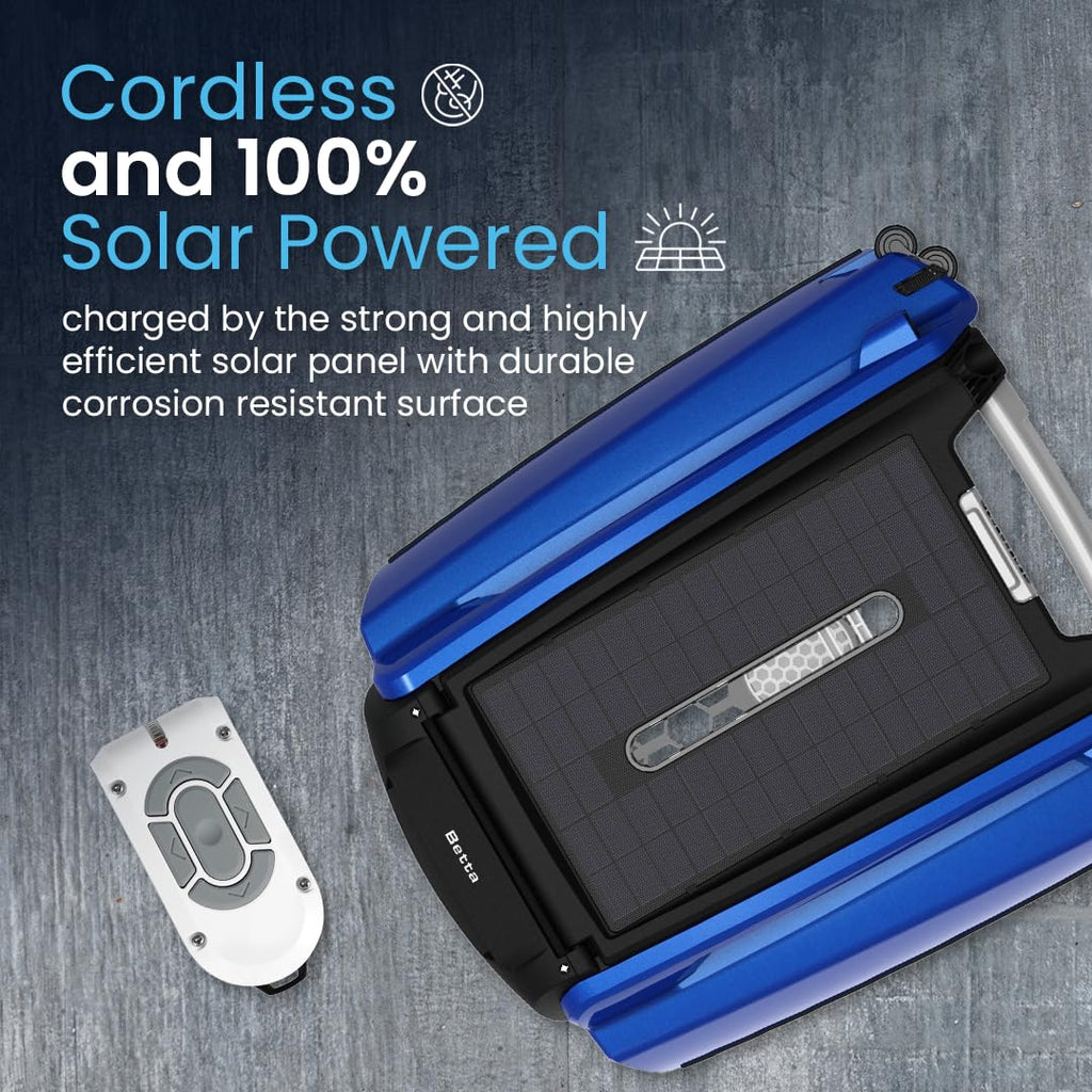 Betta SE Solar Powered Automatic Robotic Pool Surface Skimmer Cleaner with 24/7 Continuous Cleaning Battery Power and Re-Engineered Twin Salt Chlorine Tolerant Motors (Blue)