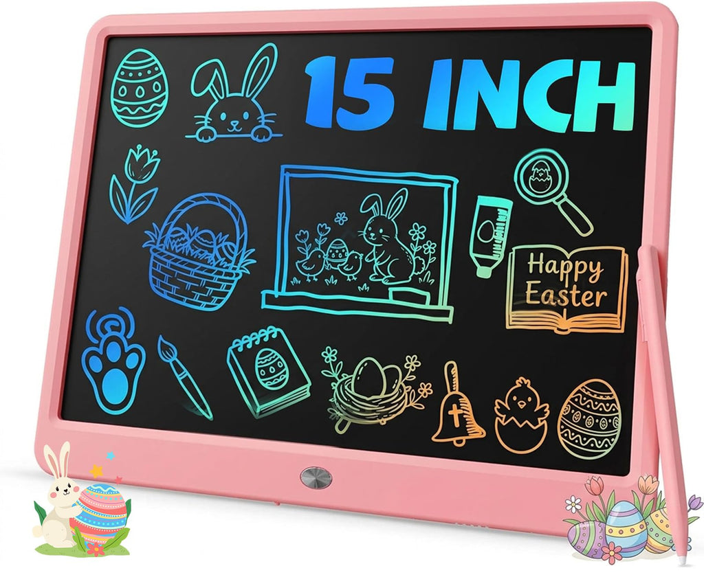 TEKFUN 15 Inch LCD Writing Tablet for Girls Ages 3–12, Large Drawing Tablet for Kids, Screen-Free Writing Pad for Learning Quiet Time, Creative Christmas Gift for 3 4 5 6 7 8 Year Old Girl (Pink)