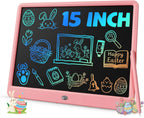 TEKFUN 15 Inch LCD Writing Tablet for Girls Ages 3–12, Large Drawing Tablet for Kids, Screen-Free Writing Pad for Learning Quiet Time, Creative Christmas Gift for 3 4 5 6 7 8 Year Old Girl (Pink)