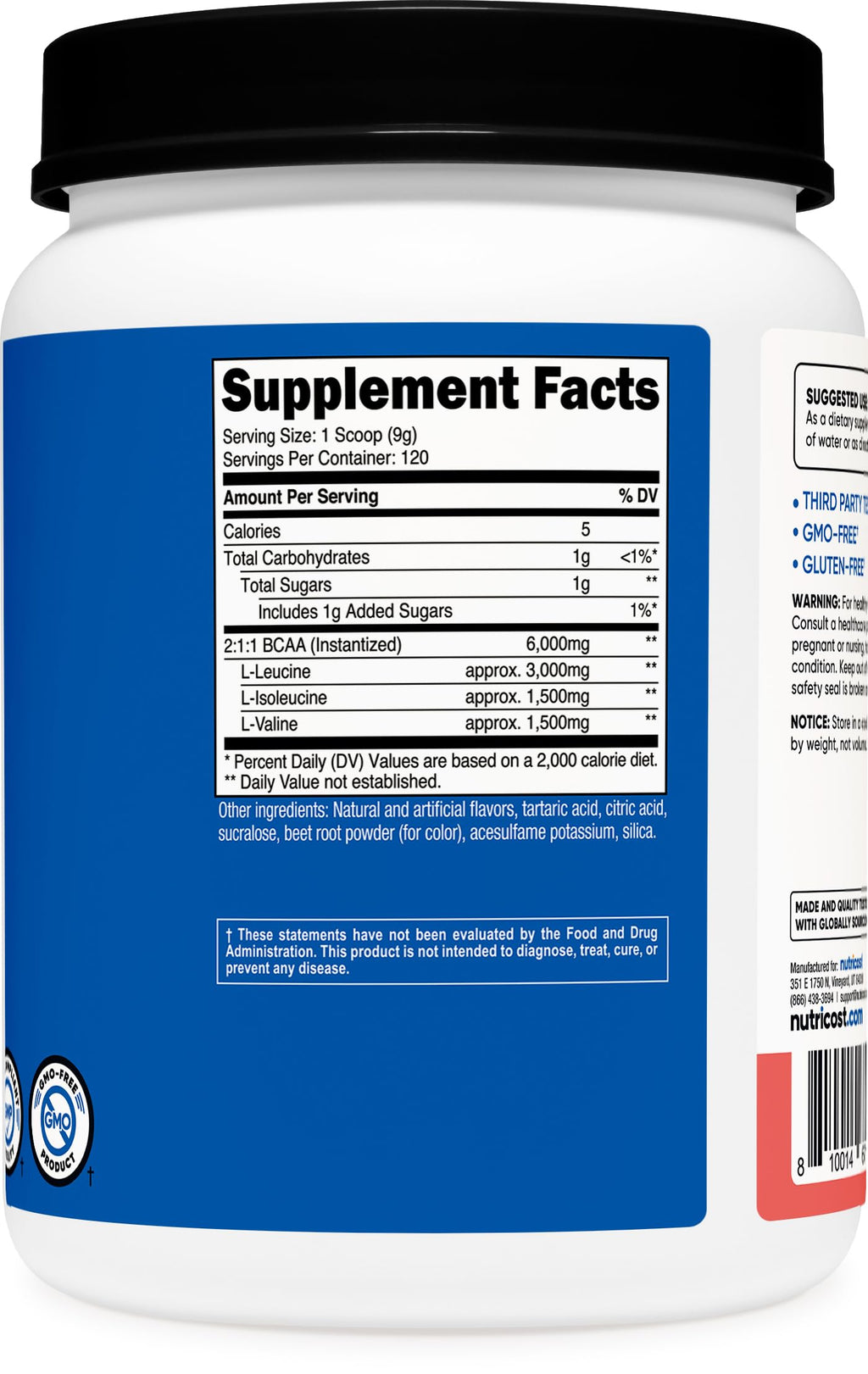 Nutricost BCAA Powder 2:1:1 (Watermelon, 120 Servings) - Gluten Free, Non-GMO, Vegetarian