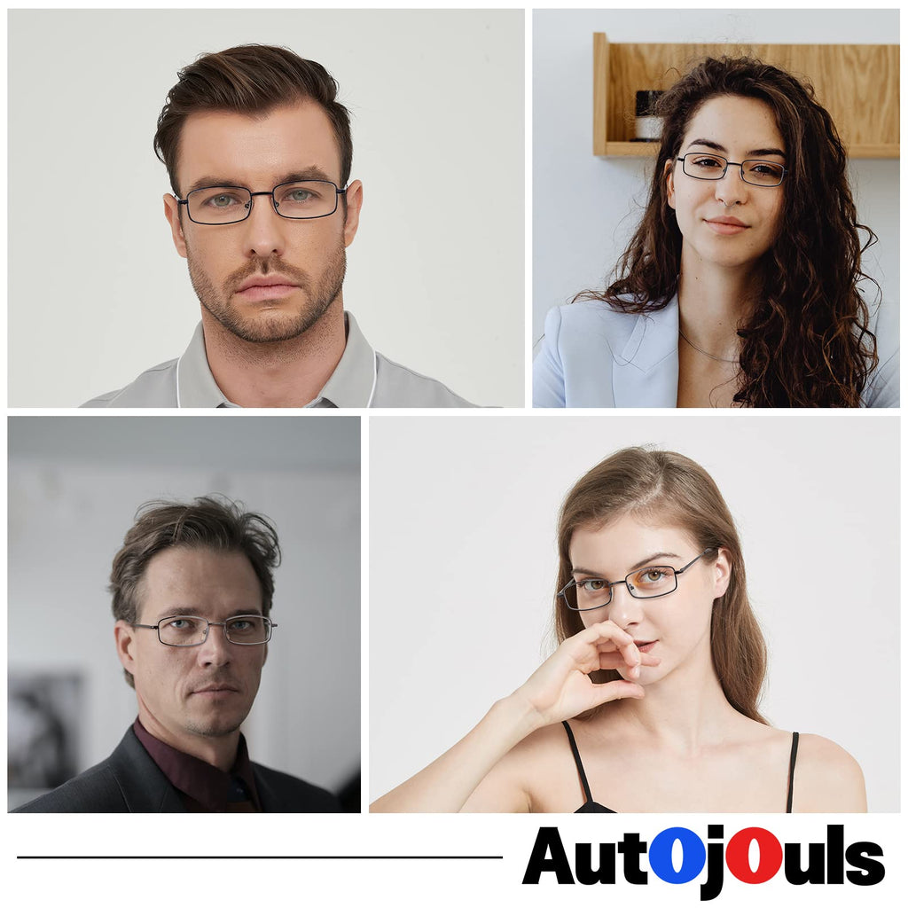 Autojouls 6-Pack Metal Reading Glasses Blue Light Blocking Spring Hinge Readers Lightweight Sturdy Comfortable, 3 Black 3 Gunmetal 2.0 x