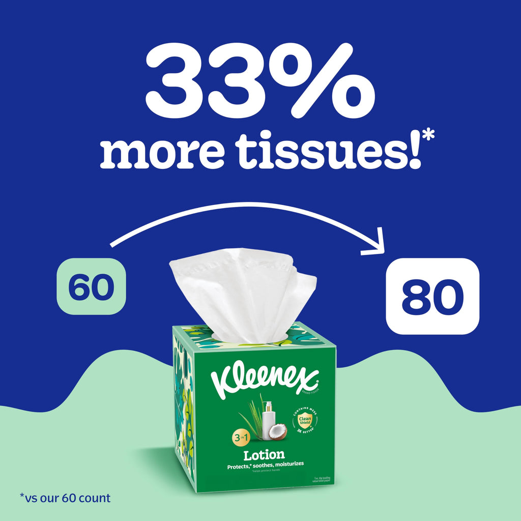 Kleenex Lotion Facial Tissues with Coconut Oil, 8 Cube Boxes, 80 Tissues Per Box, 3-Ply