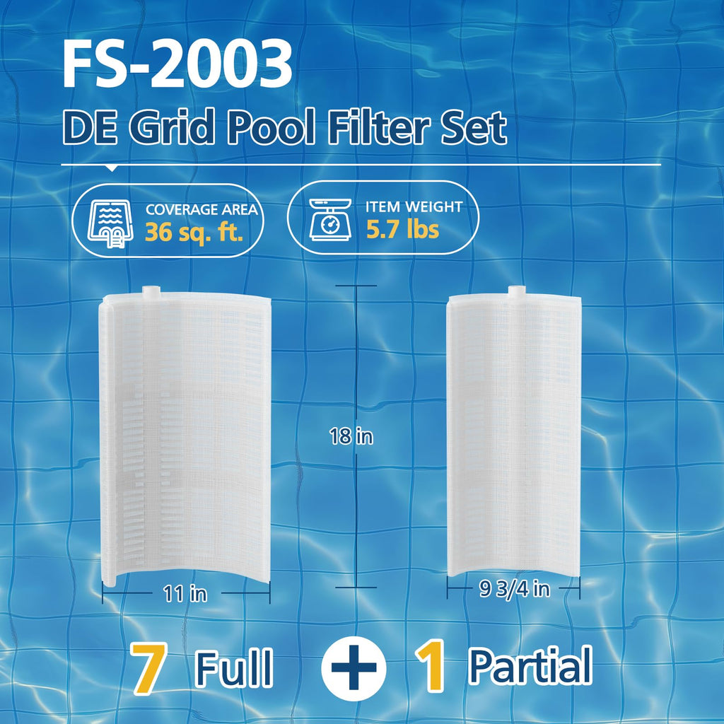 FS-2003 36 Sq Ft Vertical DE Grid Swimming Pool Filter ONLY Compatible with Unicel Hayward Jandy Pentair Waterway American Pac-Fab Astral for Pleatc PFS1836, PG-1903, FG-1003,Filbur FC-9530, 18" High