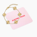 Electric Picks Icon Bracelet for Women, 14k Gold Plated Clover Charm Chain Bracelet, Adjustable 6"–7.5", Stackable Everyday Jewelry, Minimalist Gold Bracelet Gift