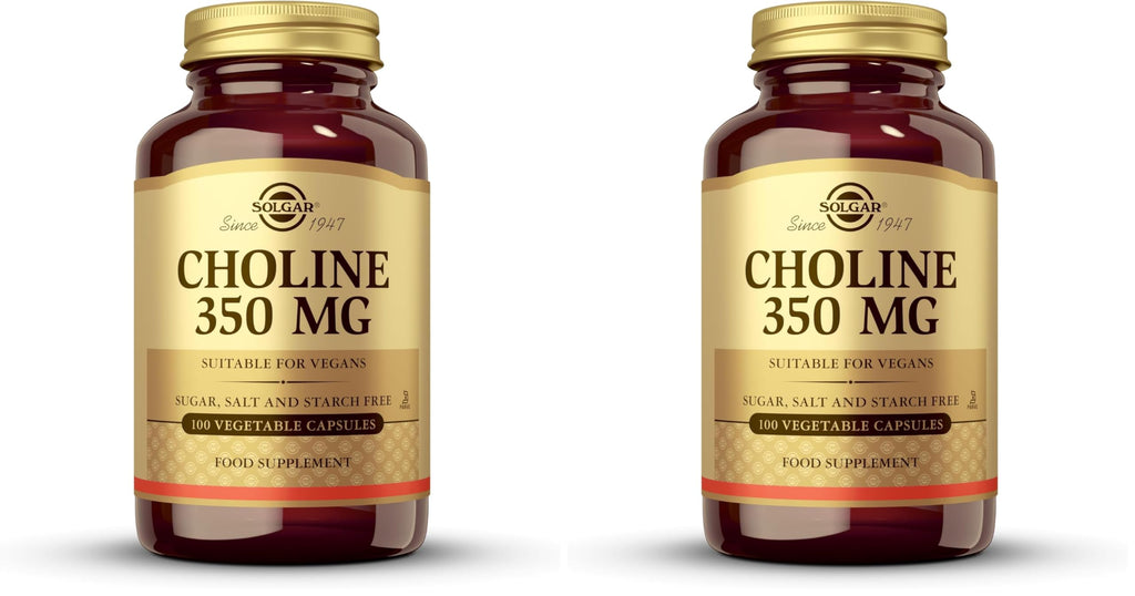 Solgar Choline 350 mg, 100 Vegetable Capsules - Supports Healthy Brain & Cellular Function - Vegan, Gluten Free, Dairy Free, Kosher - 100 Servings,(Pack of 2)