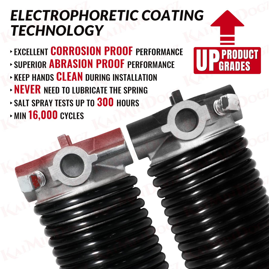 KaiMinDogz Pair of 2" Garage Door Torsion Springs Set with Non-Slip Winding Bar & Gloves,High Precision Electrophoresis Black Coated, for Replacement & Installation, MIN 16,000 Cycles (0.243x2''x35'')