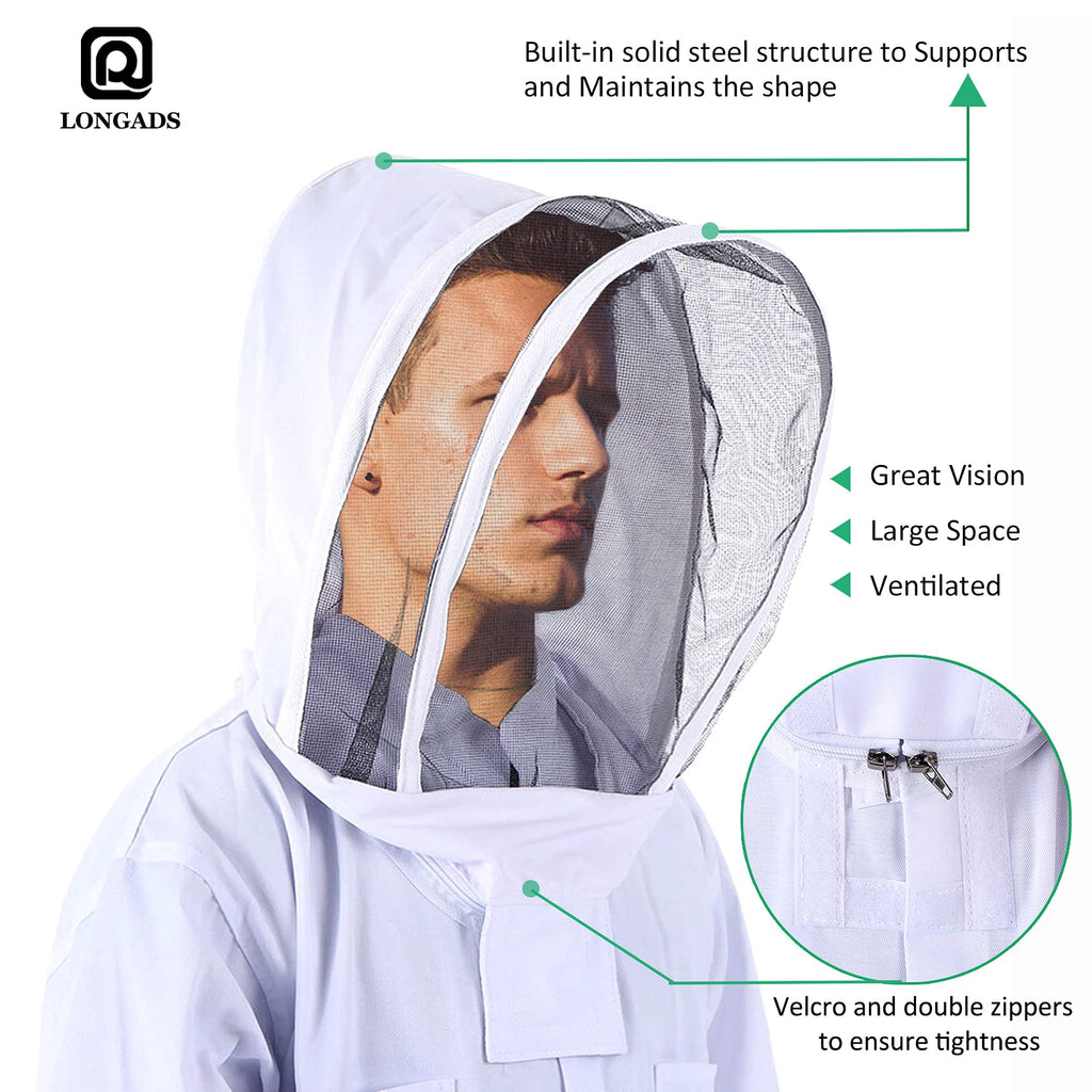 LONGADS Bee Suit for Men, Full Body Beekeeper Suit with Gloves & Veil XXXL