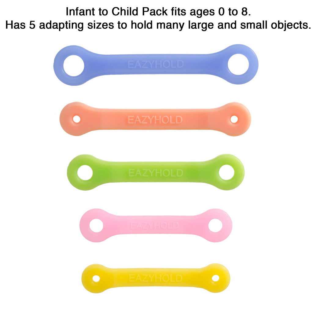 EazyHold Silicone Adaptive Aid Universal Cuff for Limited Hand Mobility, Cerebral Palsy, Stroke, Pediatric Therapy, Eating Utensil Holder, Self Feeding Silverware (Infant to Child - 5 Pack)