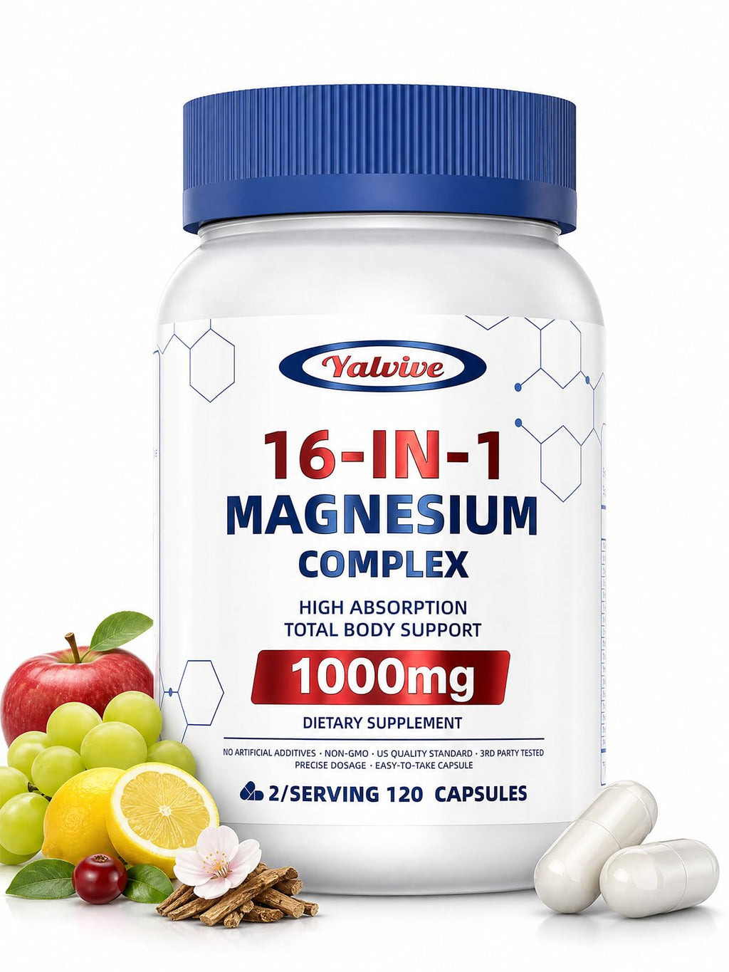 1000mg Magnesium Complex for Women & Men, 16 in 1 High Absorption | Glycinate, Citrate, Malate, Taurate | Sleep, Nerve, Heart, Bone, Muscle & Energy | Non-GMO, Gluten-Free, 120 Capsules