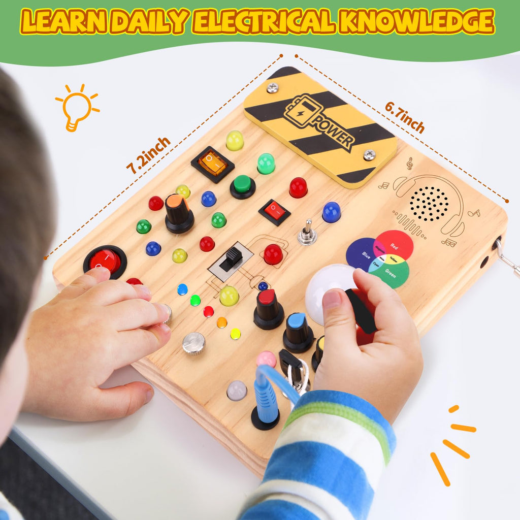 Iabedi Busy Board,Montessori Toys for 1-3 Years Old, Wooden Toddler Toys, Autism Sensory Travel Toy, Ideal Gift for 1+ Year Old Boys (Busy Board v4)