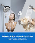 INAVAMZ 2.5GPM Shower Heads with Handheld Spray Combo: 7.2" Rainfall Shower Head & Hand Held Shower Head 2-IN-1 Shower Head with 60" Rotatable Stainless Steel Hose Nickel, Shower Trim Systems