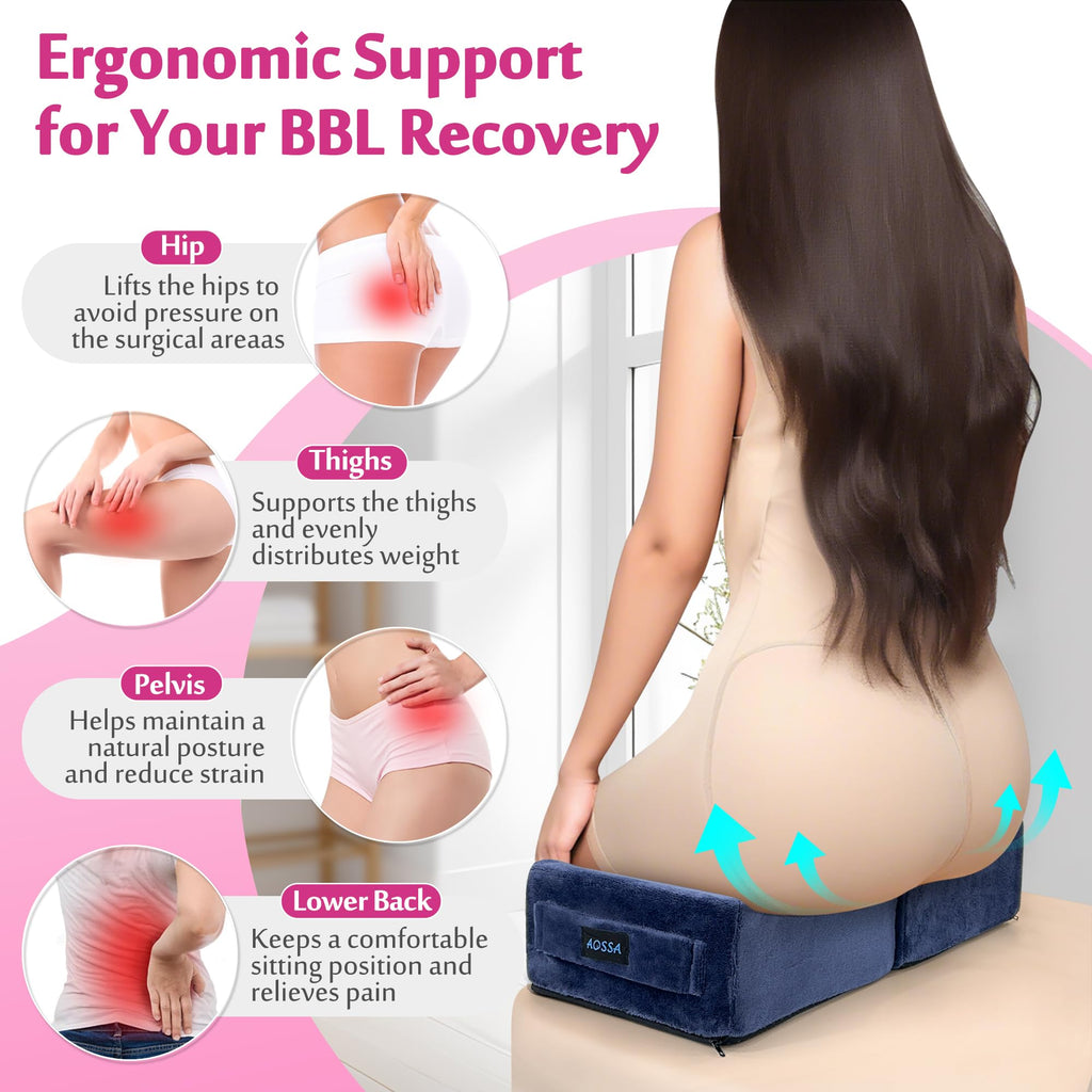 AOSSA BBL Pillow Brazilian Butt Lift Pillow After Surgery Seat Cushion Butt Pillow for Sitting Driving Post Recovery Booty Pillows Chair Butt Lift Buttocks Foam Cushion (Blue)