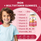 Iron Supplement Gummies for Kids - with Calcium, Zinc, Kids Multivitamin with Iron Gummies - Immune Support, Blood Builder & Energy Support for Iron Deficiency, Anemia, Peach & Mango Flavor, 60 Count