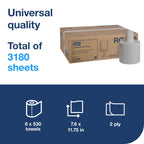 Tork Centerfeed Hand Towel White M23, One-at-a-time Dispensing, 6 x 530 Towels, RC530