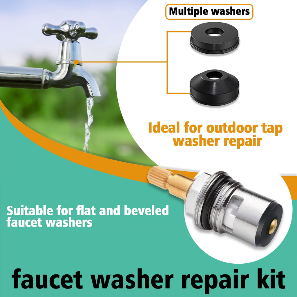 XBVV 32 Size 258 PC Faucet and Plumbing Rubber Washers Assortment Kit for Assorted Garden Hose Valve Spigot Adapter Splitter Outdoor Faucet Bibb Shower Hose Gasket Repair