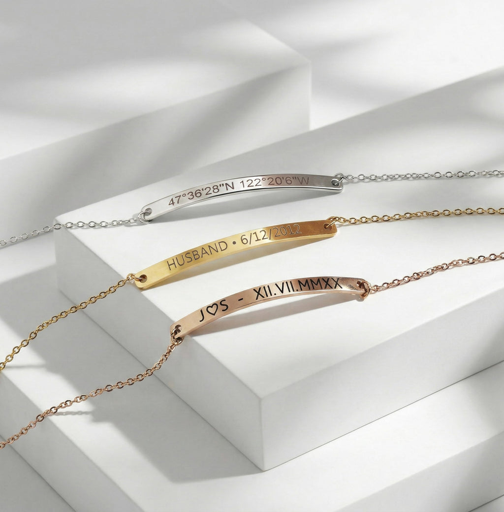 Engraved Bracelets for Women, Custom Name Bracelet with Coordinates, Gifts