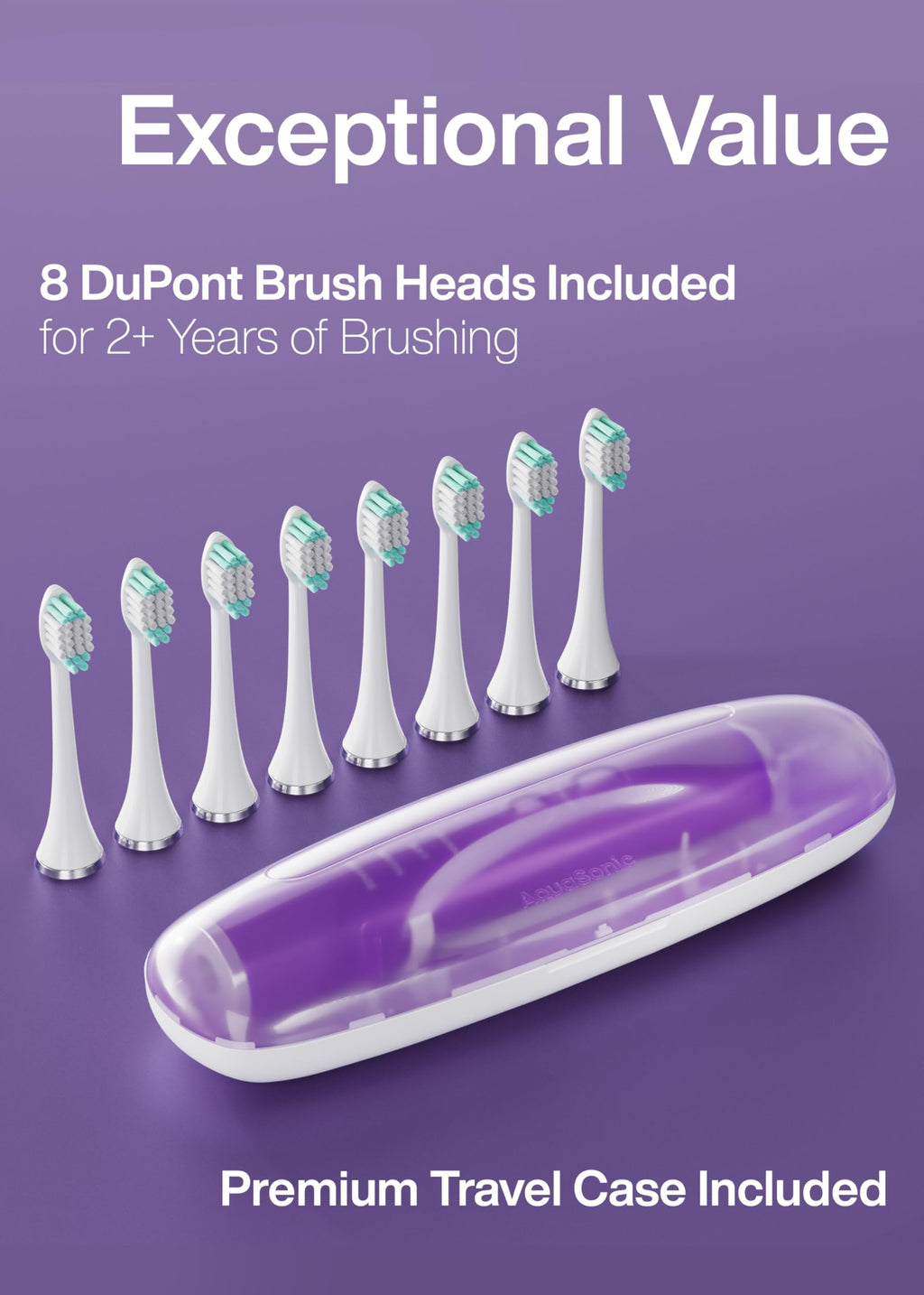 Aquasonic Vibe Series Ultra-Whitening Toothbrush – ADA Accepted Electric Toothbrush - 8 Brush Heads & Travel Case – 40,000 VPM Motor & Wireless Charging - 4 Modes w Smart Timer – Satin Violet