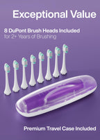 Aquasonic Vibe Series Ultra-Whitening Toothbrush – ADA Accepted Electric Toothbrush - 8 Brush Heads & Travel Case – 40,000 VPM Motor & Wireless Charging - 4 Modes w Smart Timer – Satin Violet