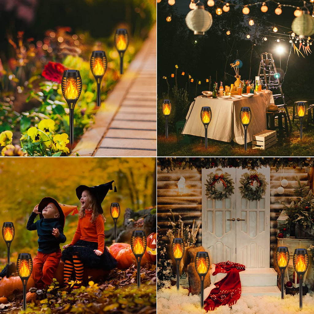 10Pack Solar Torch Light Outdoor Flickering Flame for Halloween Decorations