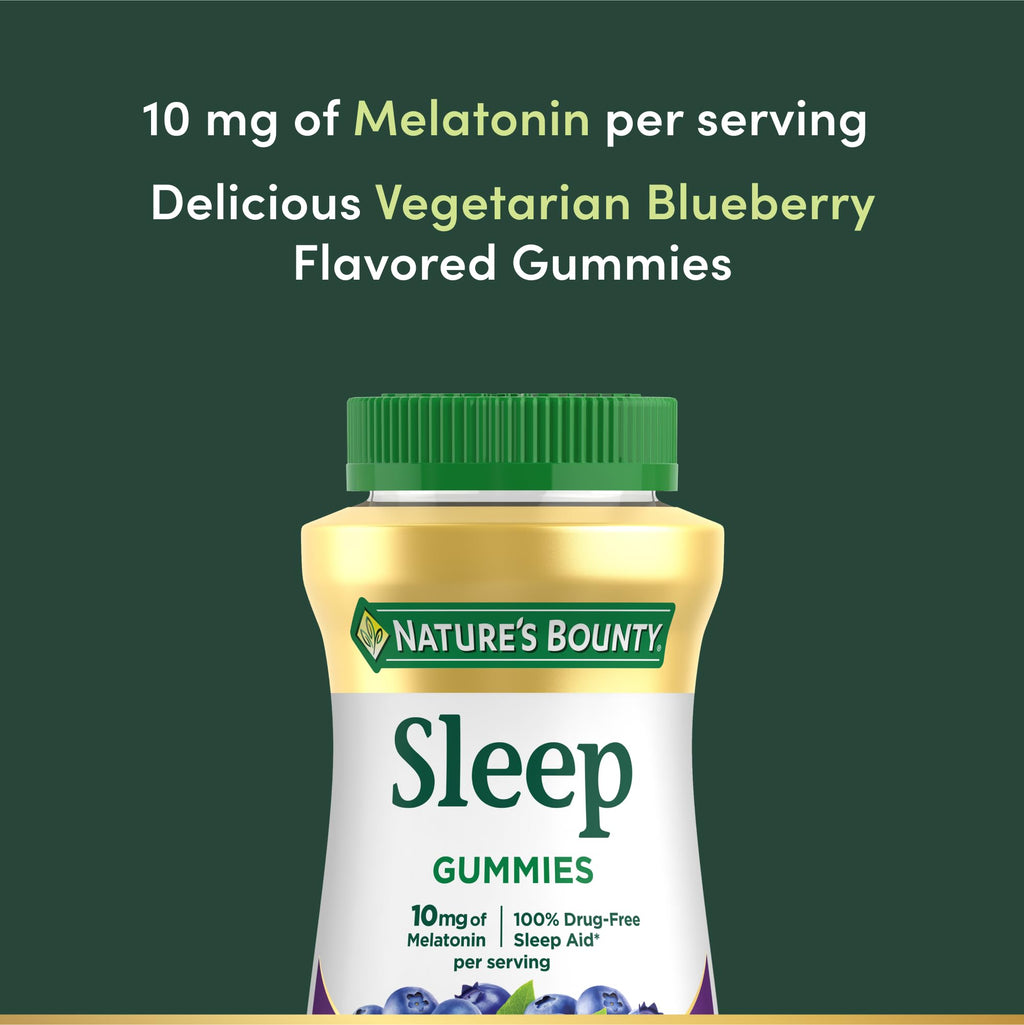Nature's Bounty 10 mg Melatonin Gummy, 100% Drug Free Sleep Supplement, 10 mg, Blueberry, 140 Ct (Pack of 2)