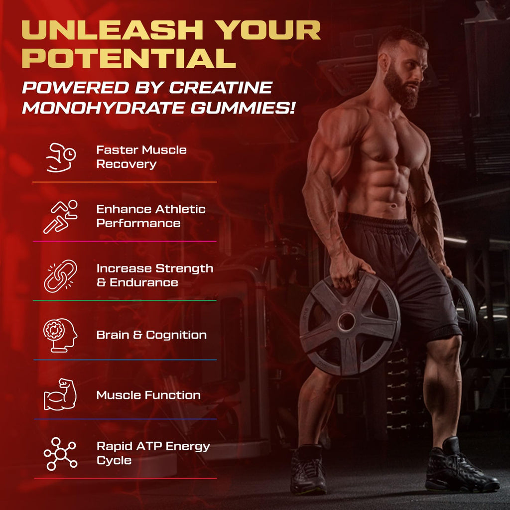 ZyterX Creatine Monohydrate Gummies for Men & Women, 9000MG Creatine Gummies Sugar Free with L-Taurine, BCAA 2:1, B12 B6 for Boost Strength, Focus & Endurance, Vegan, Non-GMO, Strawberry, 120pcs