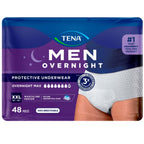 Tena Men Protective Incontinence Underwear for Men, Overnight Max Absorbency, XXL, 48 Count (Waist Size 55in-66in)