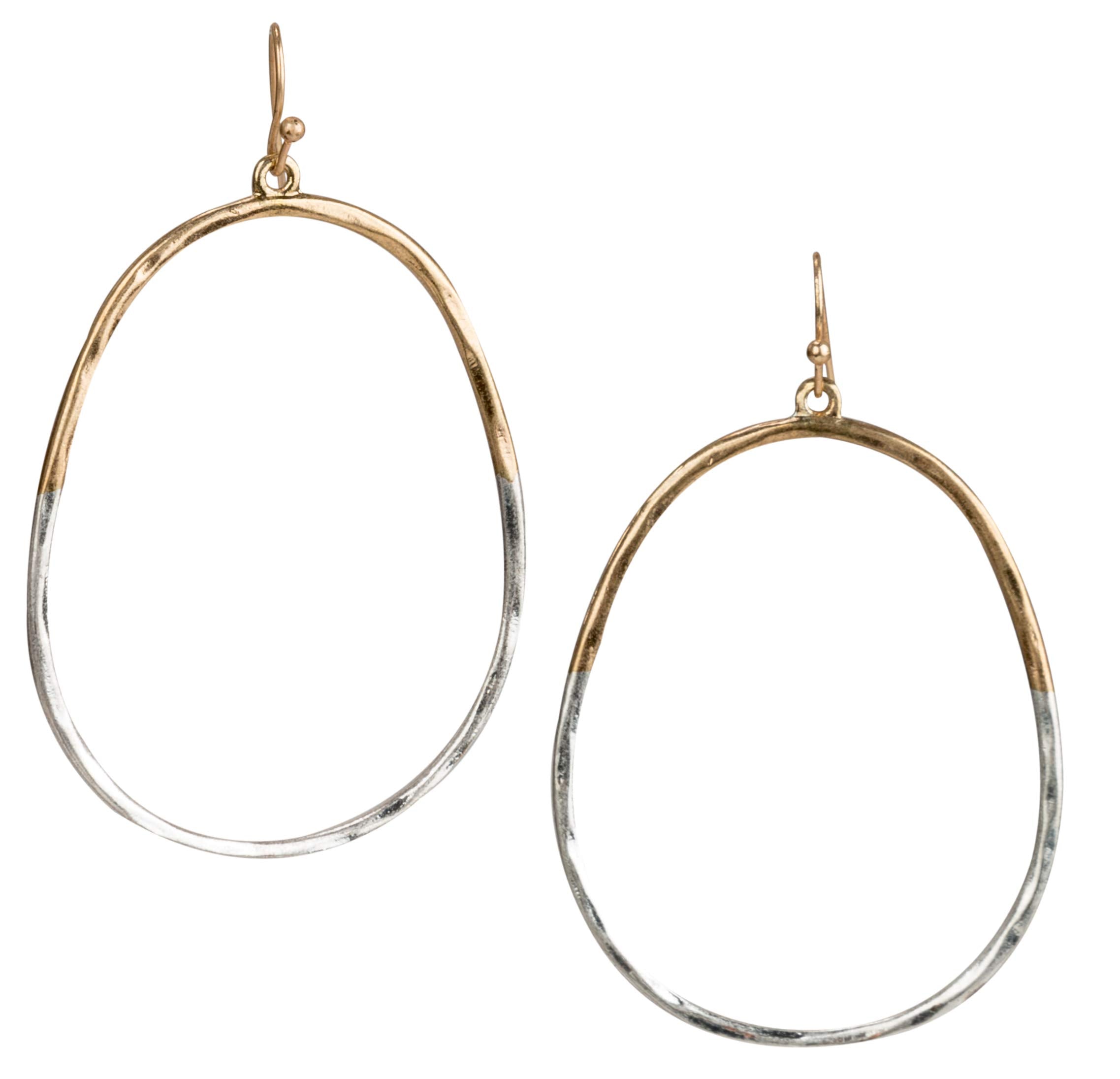 SPUNKYsoul Willow Two Tone Oval Hoop Earrings for Women, Gold Silver Dangle