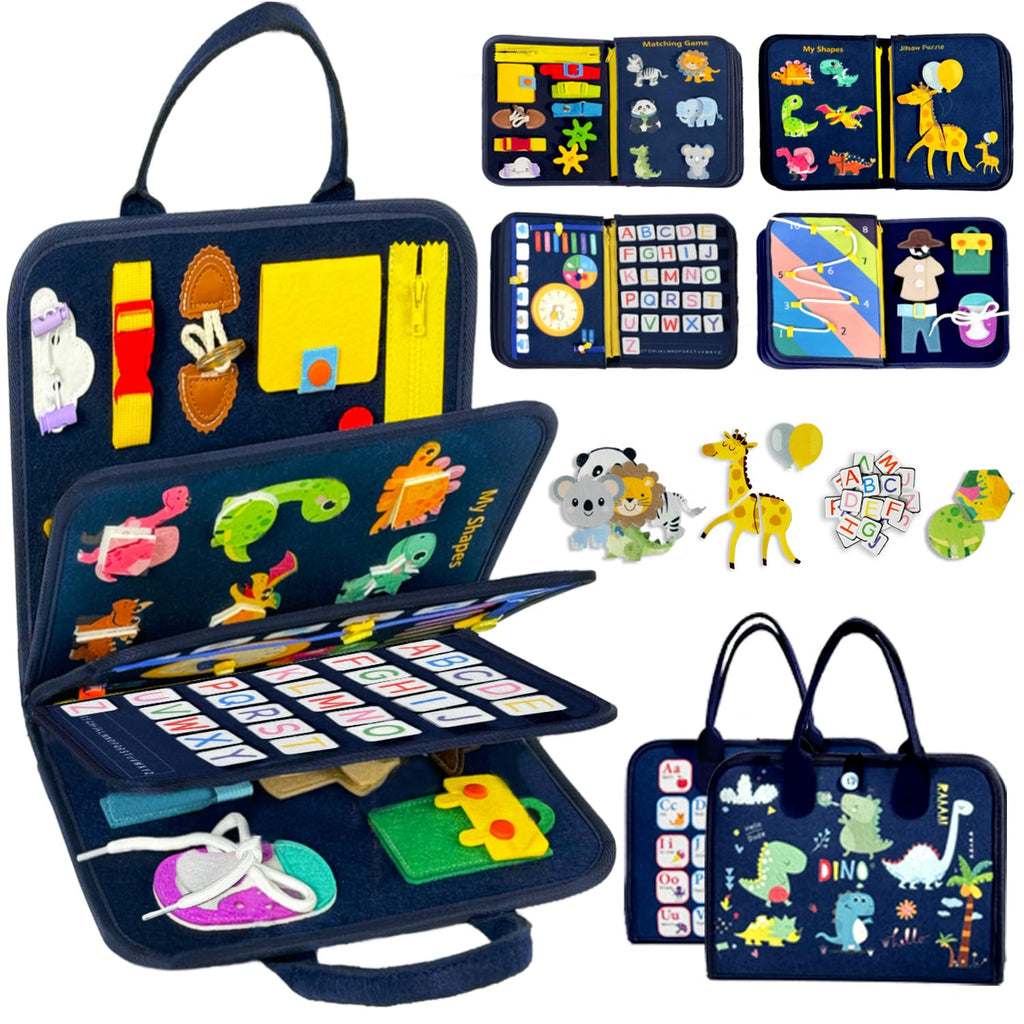 Qizfun Busy Board Book Montessori Toys for 1 2 3 4 Year Old, Boy Birthday Gifts, Educational Sensory Learning Toys for Toddlers 1-3, Car Airplane Travel Activities for Kids Ages 2-4 Year Old