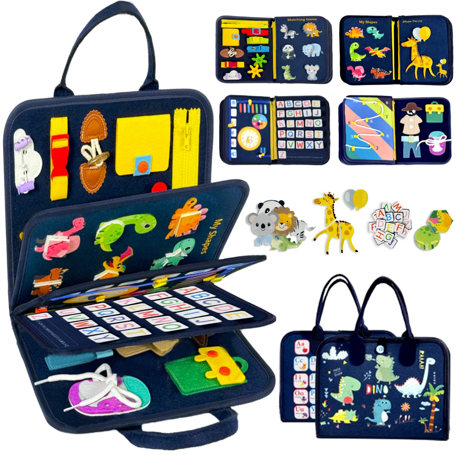 Qizfun Busy Board Book Montessori Toys for 1 2 3 4 Year Old, Boy Birthday Gifts, Educational Sensory Learning Toys for Toddlers 1-3, Car Airplane Travel Activities for Kids Ages 2-4 Year Old