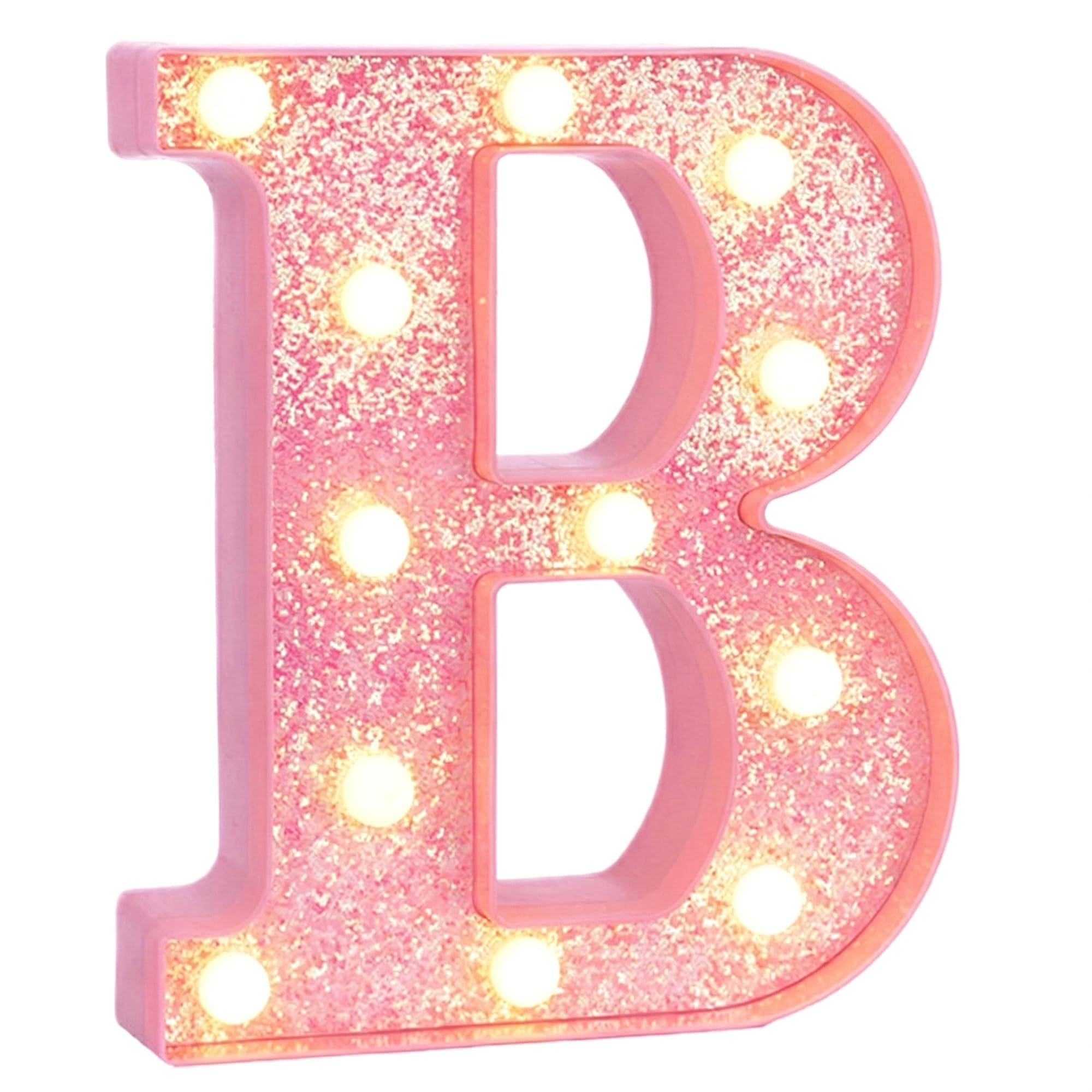 EUFONY Pink Marquee Light Up Letters, Glitter Alphabet LED Letter Lights for Pink Birthday Party Decorations, Battery Operated Letter Sign for Girls Room Vanity Table Decor, Warm White Lights Letter B