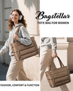 Bagstellar Puffer Tote Bag for Women, Lightweight Puffy Work Tote Handbag