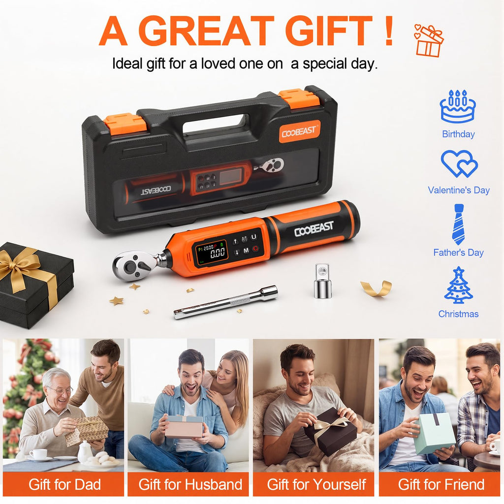 coobeast Digital Torque Wrench 1/4 Drive, 0.33-22.1 Ft.lbs./0.45-30Nm Range, Electronic Torque Screwdriver with Dual Direction Ratchet, Buzzer and LED Alert for Bicycle, Bike, DIY and Home Repair