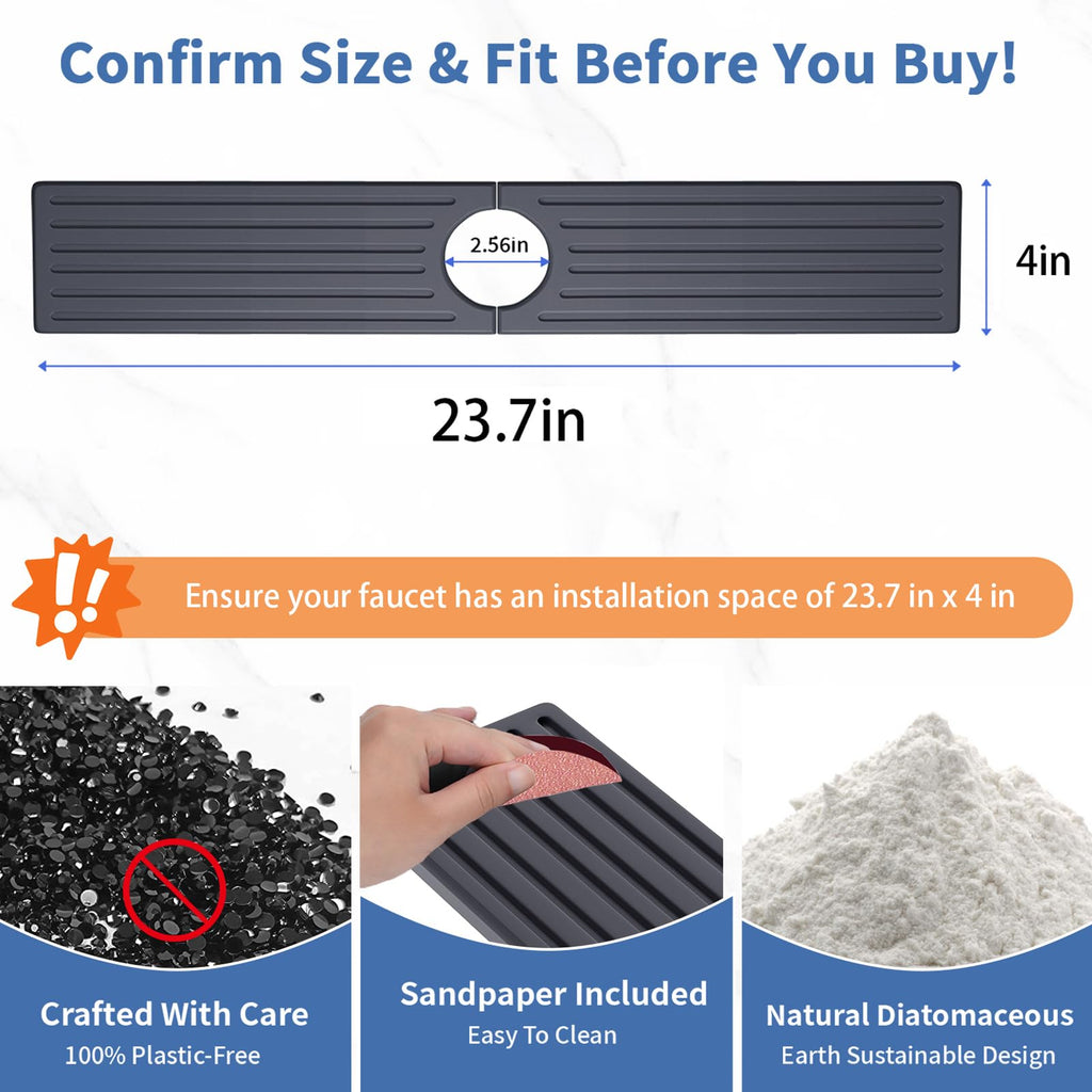 Faucet Mat for Kitchen Sink, Water Absorbent Kitchen Faucet Mat, Durable Sink Splash Guard with Raised Feet, Diatomite Fast Drying Kitchen Sink Faucet Mat, Bathroom Stone Drying Tray for Counter