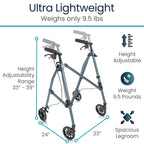 Vive Mobility Lightweight Walker for Seniors - Narrow, Folding Walker w/Wheels for Small & Tight Spaces - Light Weight for Balance, Compact Doorways, Foldable - Portable & Collapsible for Travel
