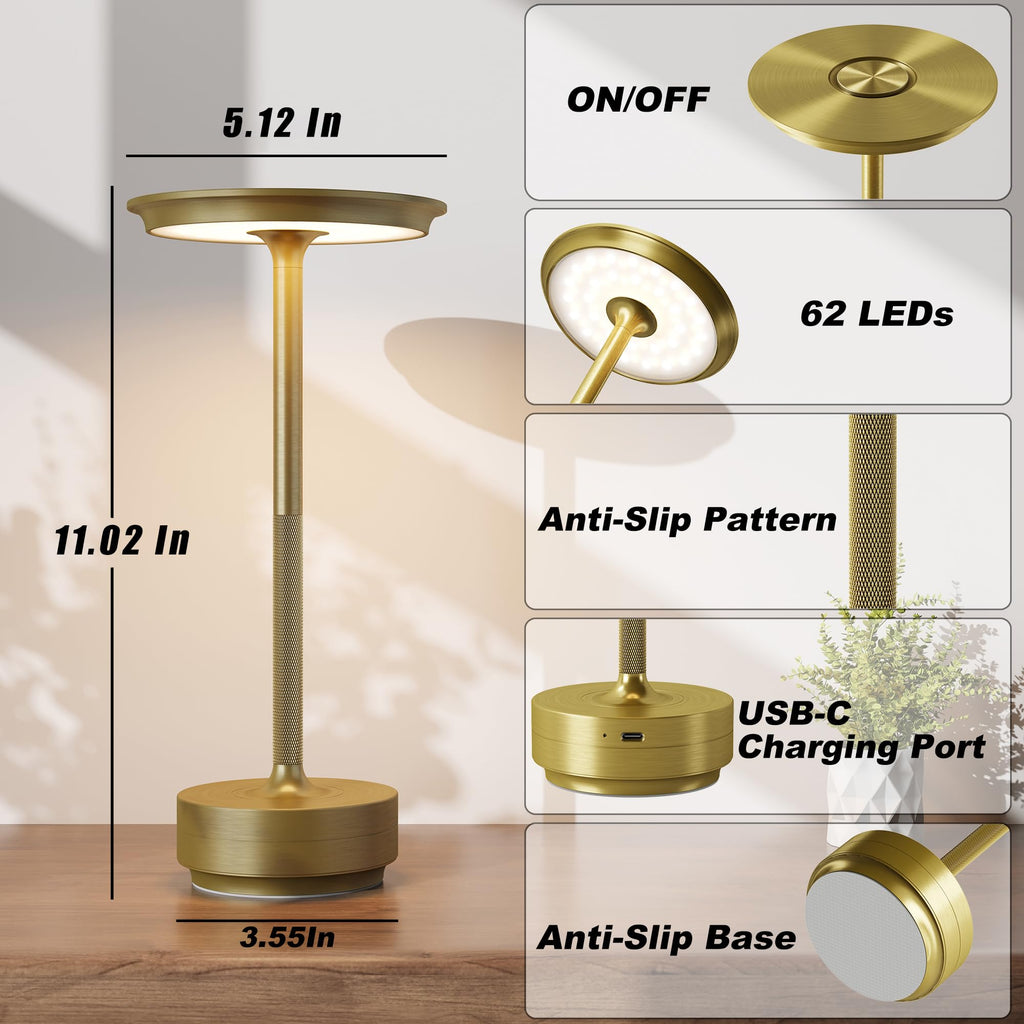 TBBGA 2 Pack Rechargeable Cordless Table Lamp, 5000mAh Battery Table Light