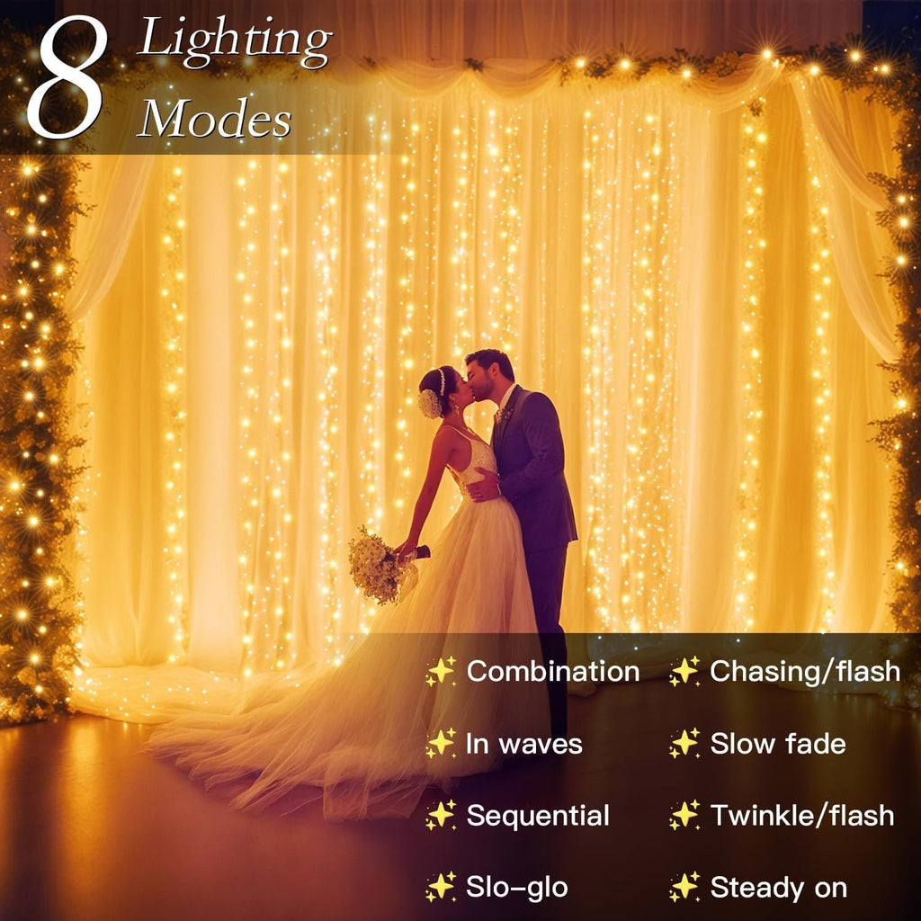 Soagrc 200 LED Warm White Curtain Fairy Lights 9.8x6.6FT Plug in